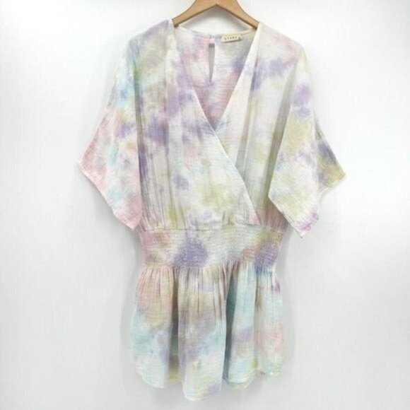 Anthropologie Stark X White Tie Dye Gauzy Pullover Cotton Large Drop Waist Dress - Picture 2 of 7